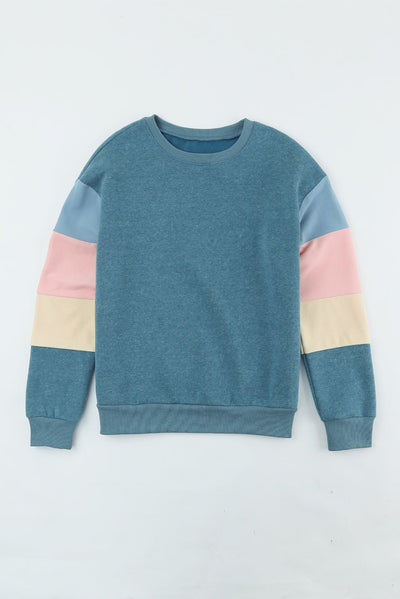 Color Block Ribbed Trim Sweatshirt  | KIKI COUTURE-Women's Clothing, Designer Fashions, Shoes, Bags