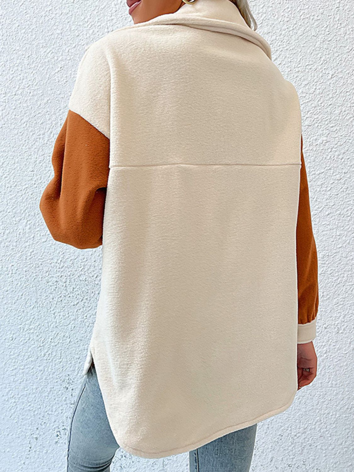 Contrast Button-Up Fleece Jacket  | KIKI COUTURE-Women's Clothing, Designer Fashions, Shoes, Bags