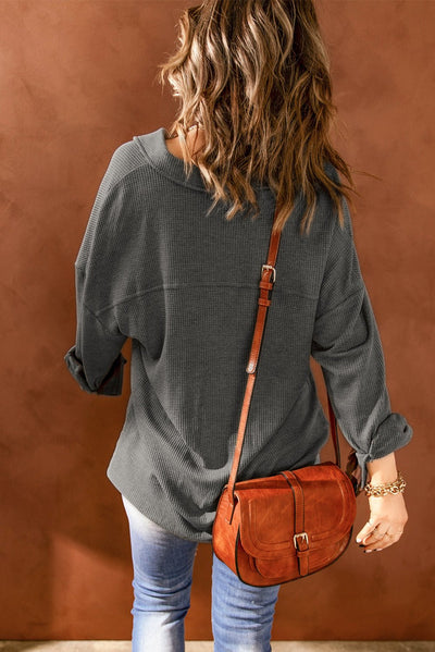 Contrast Waffle-Knit Shirt Jacket  | KIKI COUTURE-Women's Clothing, Designer Fashions, Shoes, Bags