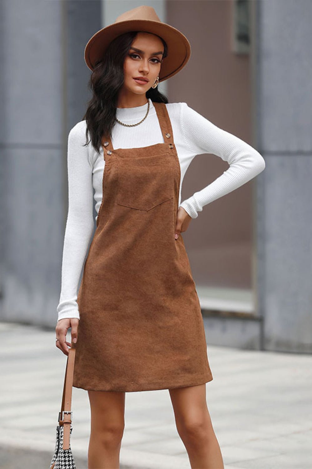 Corduroy Mini Overall Dress with Pocket  | KIKI COUTURE-Women's Clothing, Designer Fashions, Shoes, Bags