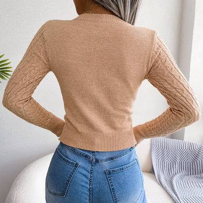 Cutout Cable-Knit Round Neck Sweater  | KIKI COUTURE-Women's Clothing, Designer Fashions, Shoes, Bags