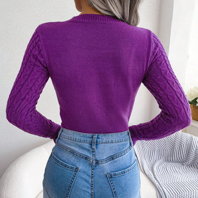 Cutout Cable-Knit Round Neck Sweater  | KIKI COUTURE-Women's Clothing, Designer Fashions, Shoes, Bags