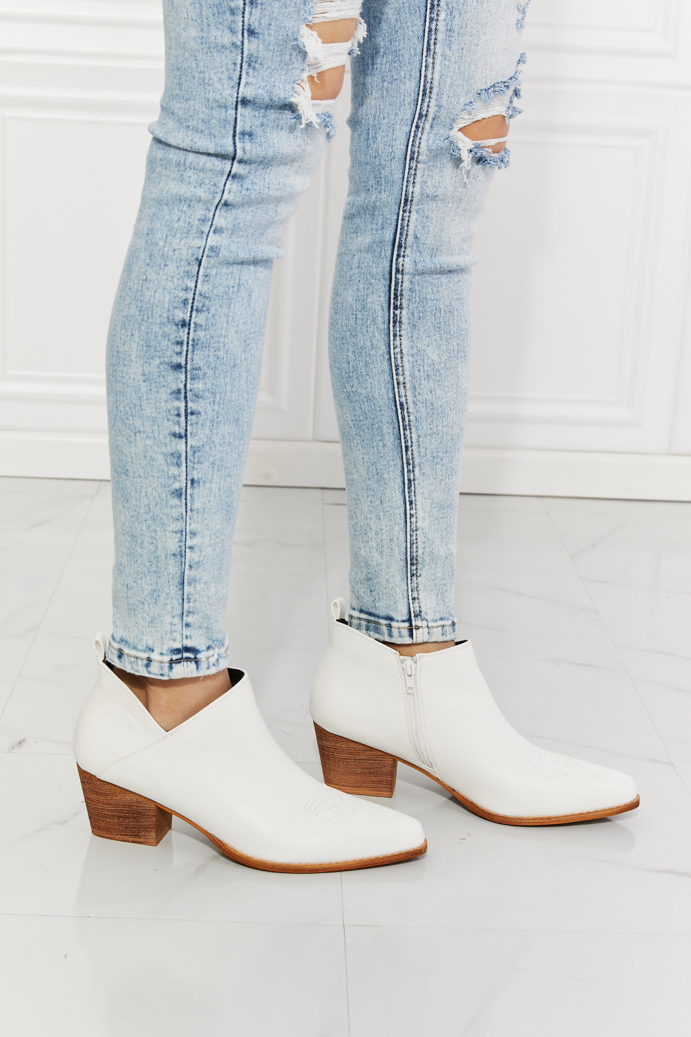 Trust Yourself Embroidered Crossover Cowboy Bootie in White | KIKI COUTURE