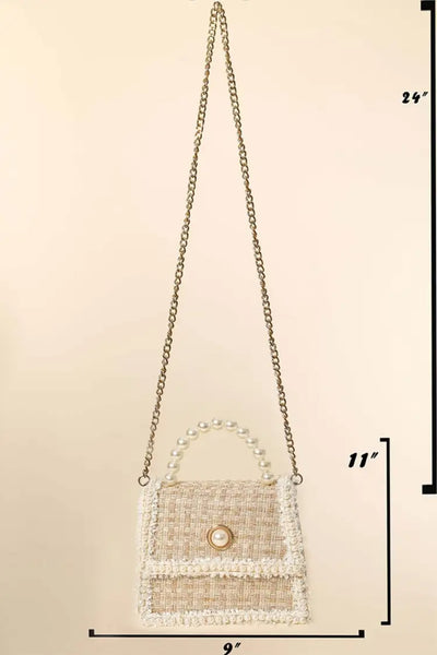 Fame Pearly Trim Woven Handbag  | KIKI COUTURE