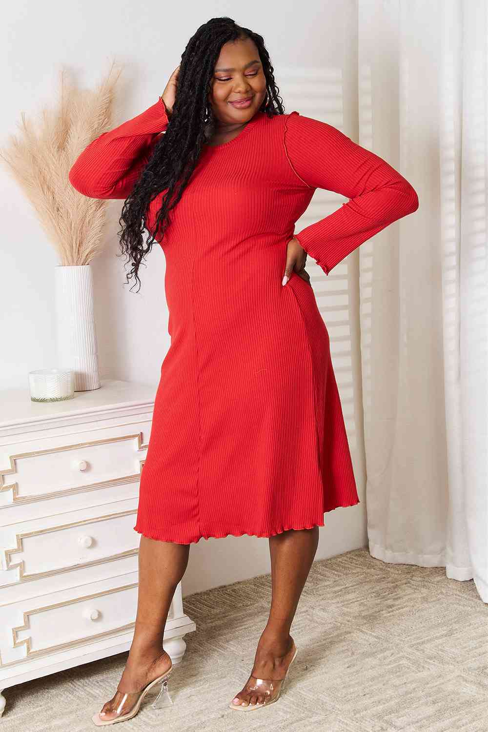 Culture Code Full Size Round Neck Long Sleeve Dress  | KIKI COUTURE