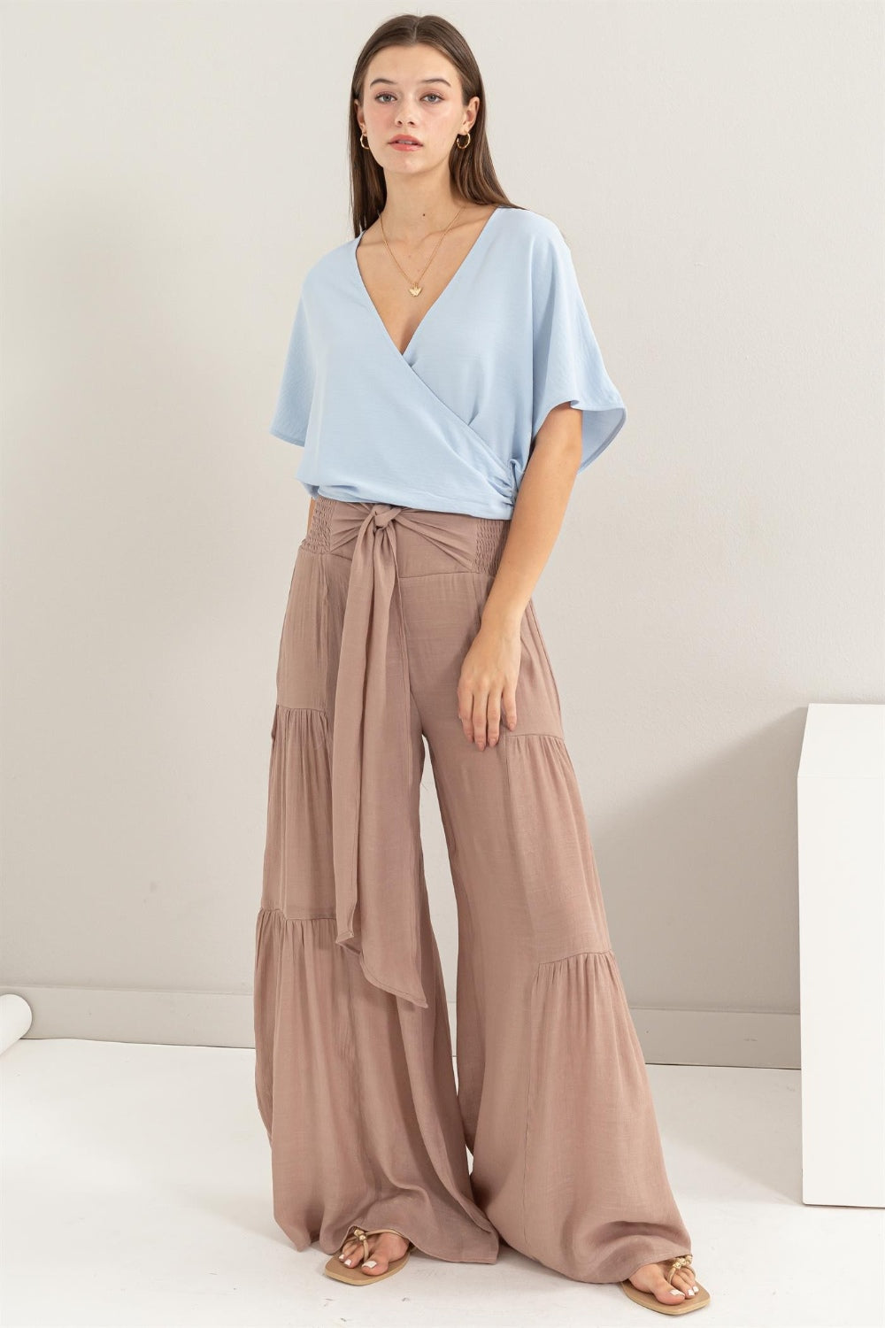HYFVE Tie Front Ruched Tiered Pants  | KIKI COUTURE