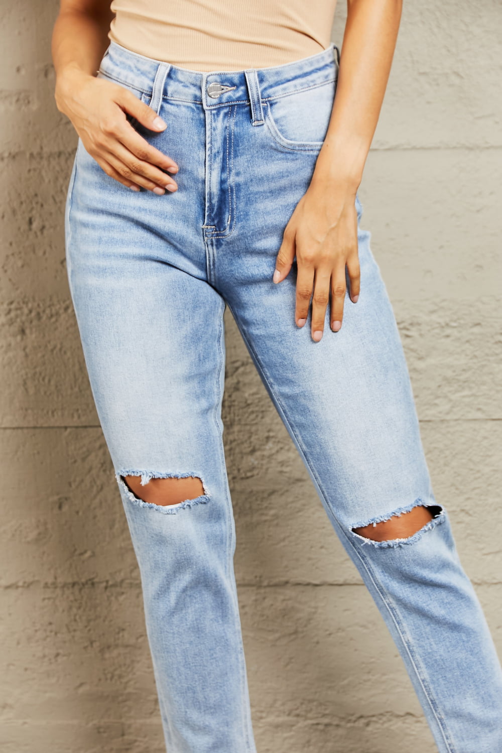 BAYEAS High Waisted Distressed Slim Cropped Jeans  | KIKI COUTURE