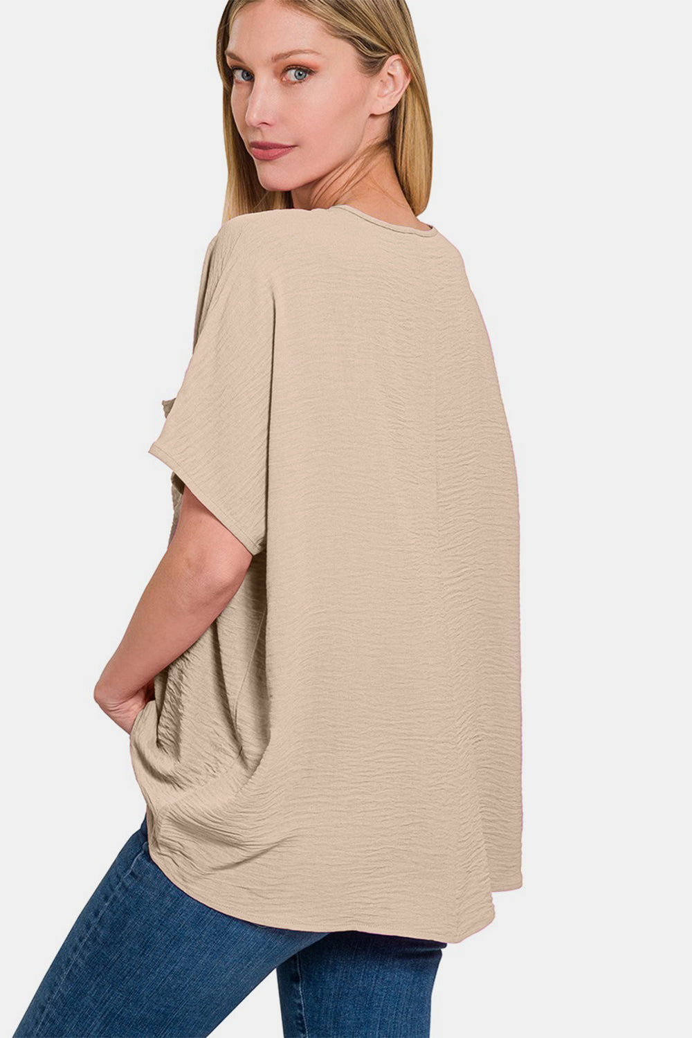 Zenana Full Size Texture V-Neck Short Sleeve Top  | KIKI COUTURE