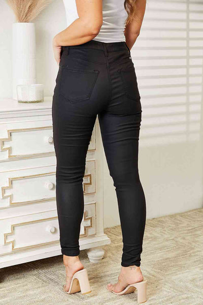 Kancan Full Size High Rise Black Coated Ankle Skinny Jeans  | KIKI COUTURE