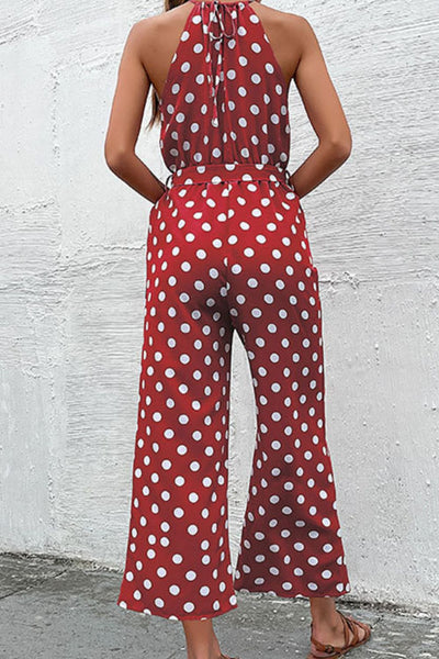 Polka Dot Grecian Wide Leg Jumpsuit  | KIKI COUTURE-Women's Clothing, Designer Fashions, Shoes, Bags