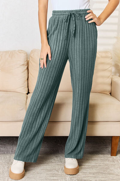 Basic Bae Full Size Ribbed Drawstring Hood Top and Straight Pants Set  | KIKI COUTURE