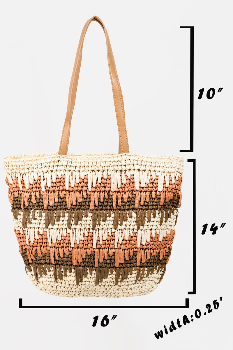 Fame Straw Braided Striped Tote Bag  | KIKI COUTURE