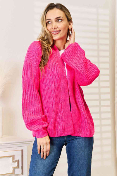 Woven Right Rib-Knit Open Front Drop Shoulder Cardigan  | KIKI COUTURE