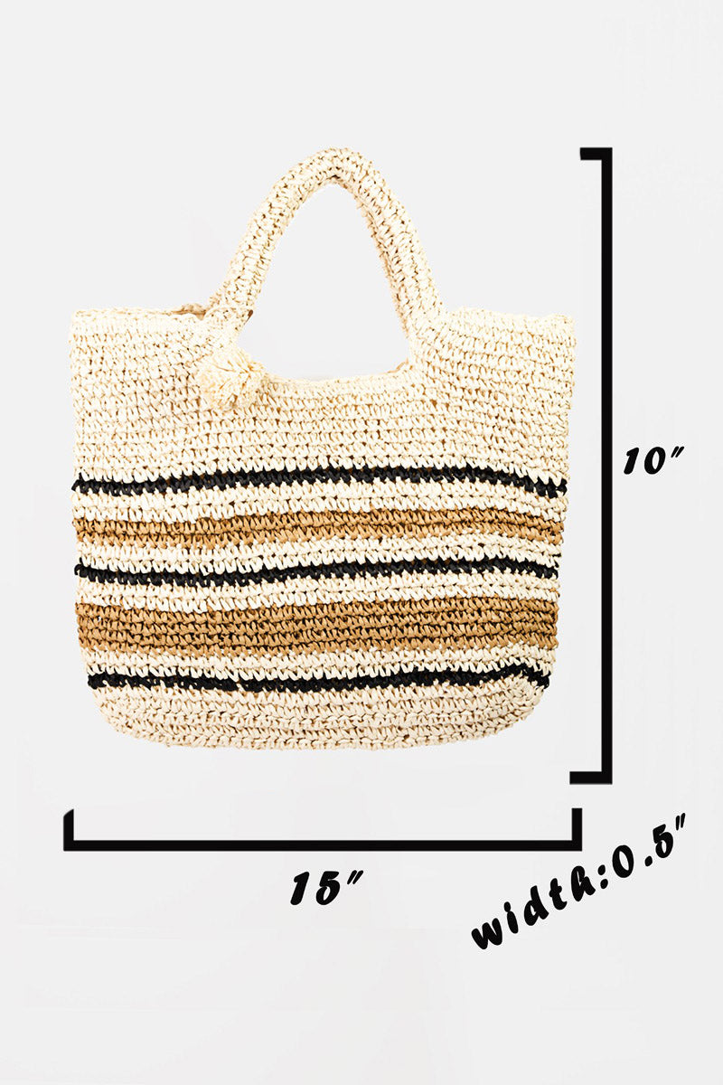 Fame Striped Straw Braided Tote Bag  | KIKI COUTURE
