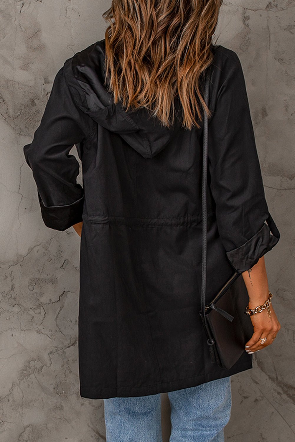 Drawstring Hooded Longline Jacket  | KIKI COUTURE-Women's Clothing, Designer Fashions, Shoes, Bags