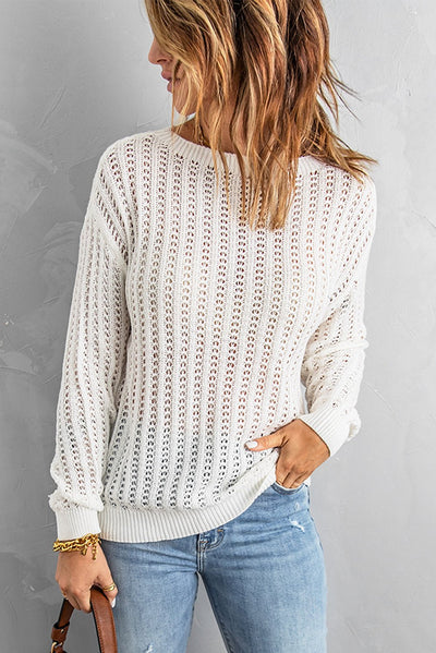 Dropped Shoulder Openwork Sweater  | KIKI COUTURE-Women's Clothing, Designer Fashions, Shoes, Bags