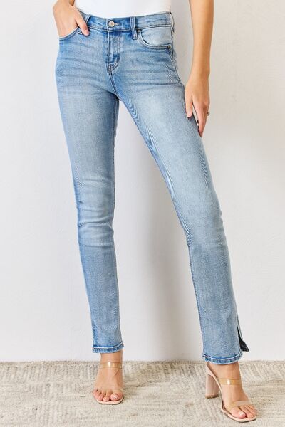 Kancan Full Size Mid Rise Y2K Slit Bootcut Jeans  | KIKI COUTURE