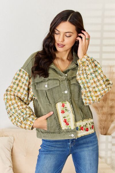 POL Embroidered Button Down Raw Hem Shacket  | KIKI COUTURE