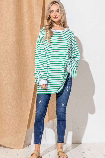And The Why Oversized Striped Balloon Sleeve Top  | KIKI COUTURE