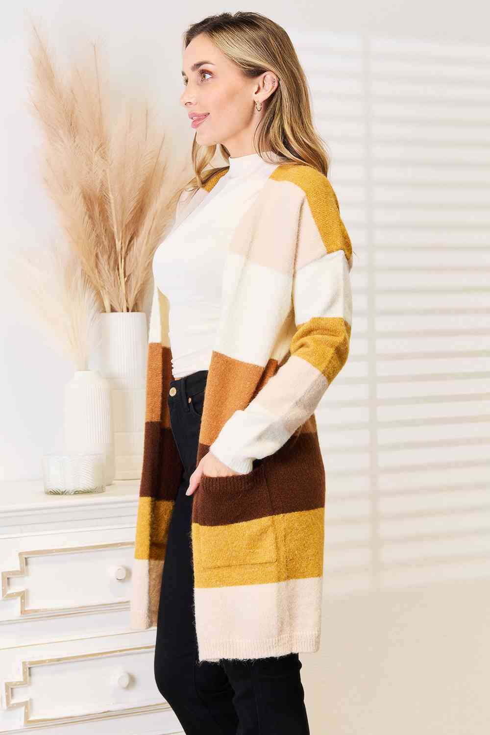 Woven Right Color Block Dropped Shoulder Cardigan  | KIKI COUTURE