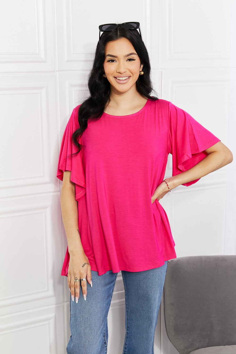 Yelete Full Size More Than Words Flutter Sleeve Top  | KIKI COUTURE