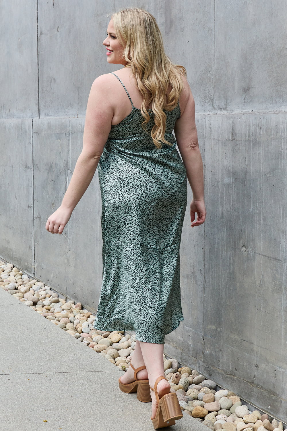 Jade By Jane Wild Thing Full Size Satin Midi Slit Dress  | KIKI COUTURE