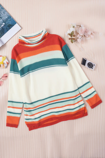 Striped Turtleneck Drop Shoulder Sweater  | KIKI COUTURE-Women's Clothing, Designer Fashions, Shoes, Bags