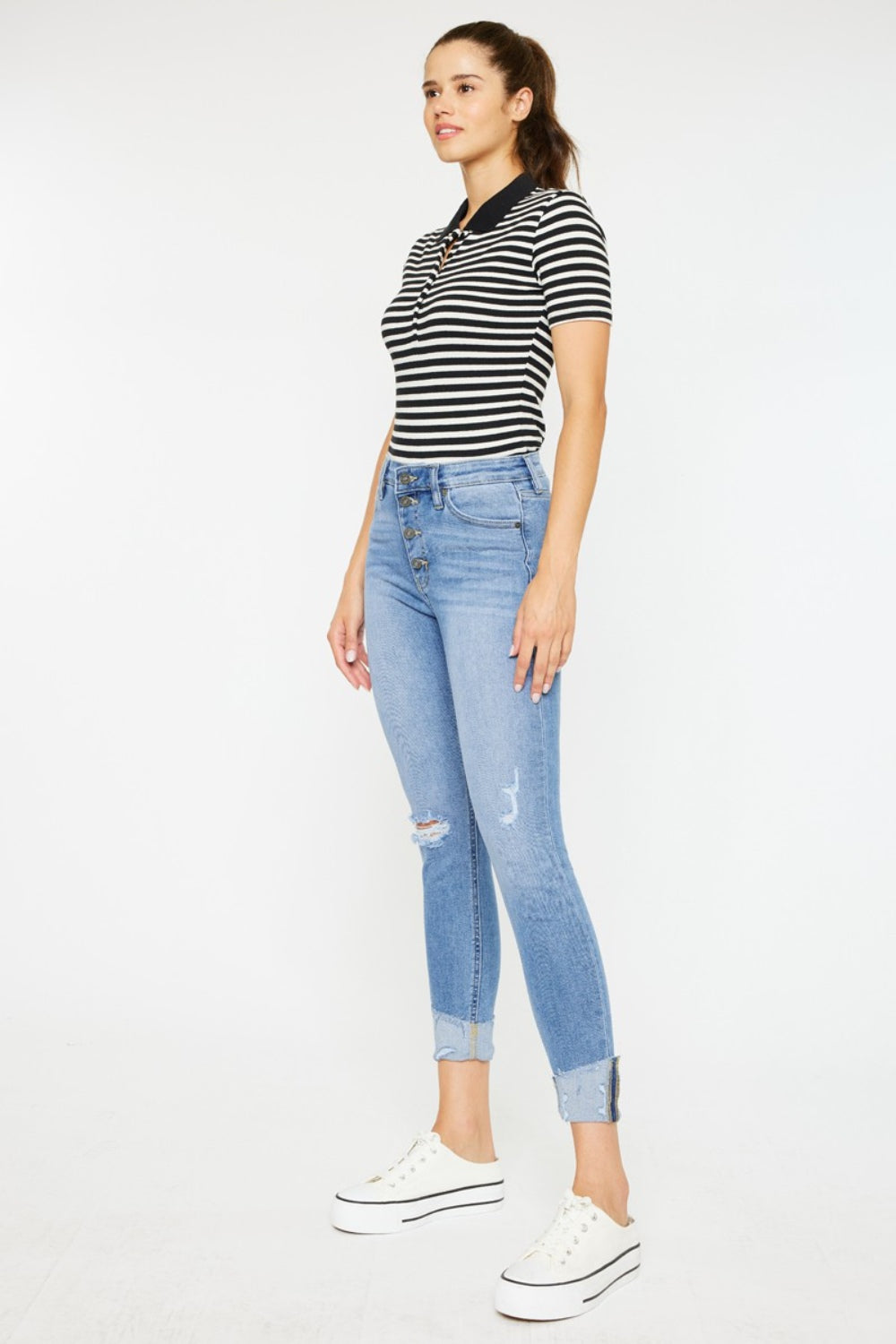 Kancan Distressed Cat's Whiskers Button Fly Jeans  | KIKI COUTURE