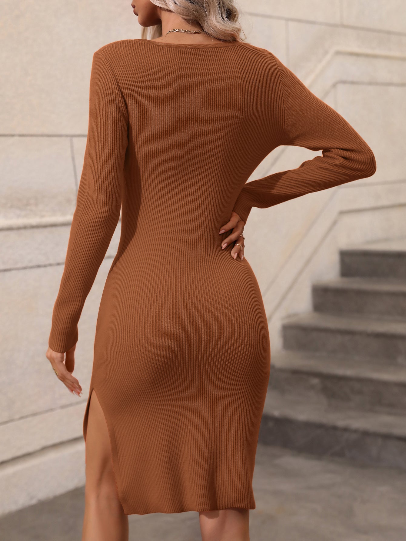 Contrast Slit Sweater Dress  | KIKI COUTURE-Women's Clothing, Designer Fashions, Shoes, Bags