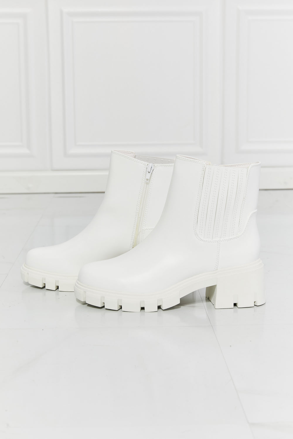 What It Takes Lug Sole Chelsea Boots in White | KIKI COUTURE