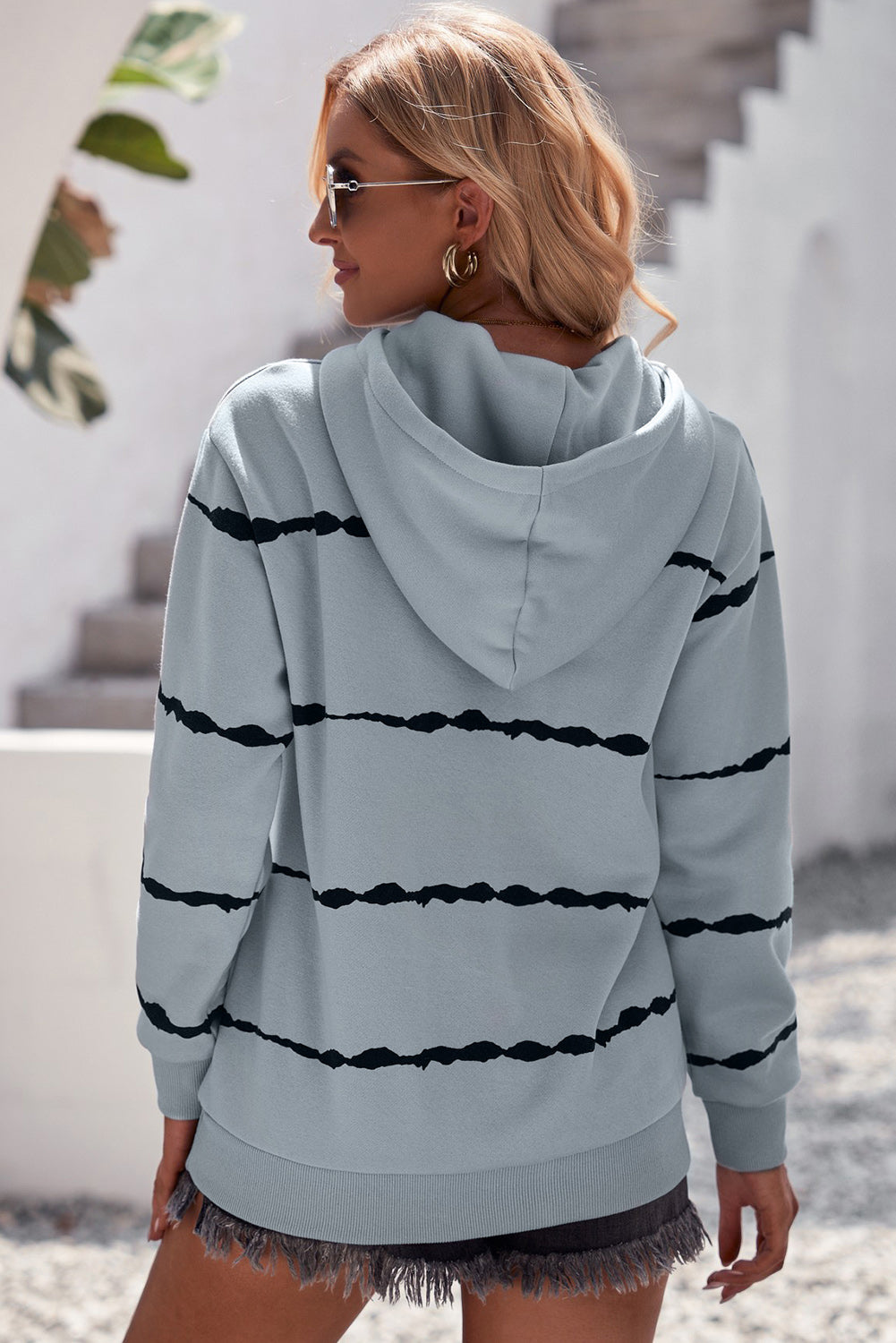 Striped Drop Shoulder Hoodie with Kangaroo Pocket  | KIKI COUTURE-Women's Clothing, Designer Fashions, Shoes, Bags