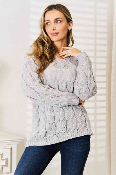 Woven Right Cable-Knit Hooded Sweater  | KIKI COUTURE