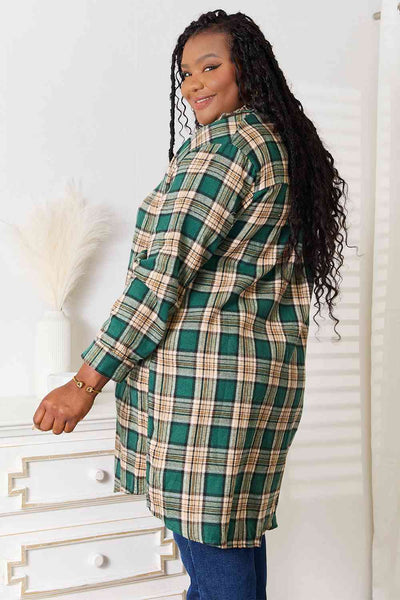 Double Take Plaid Collared Neck Long Sleeve Shirt  | KIKI COUTURE