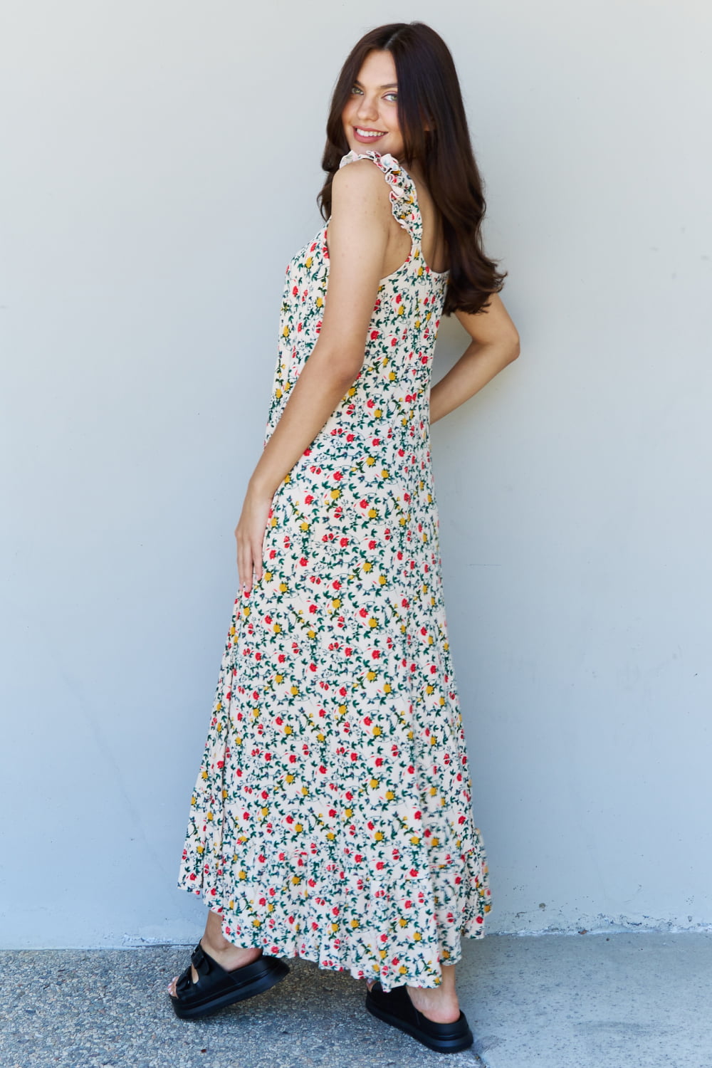 Doublju In The Garden Ruffle Floral Maxi Dress in Natural Rose  | KIKI COUTURE