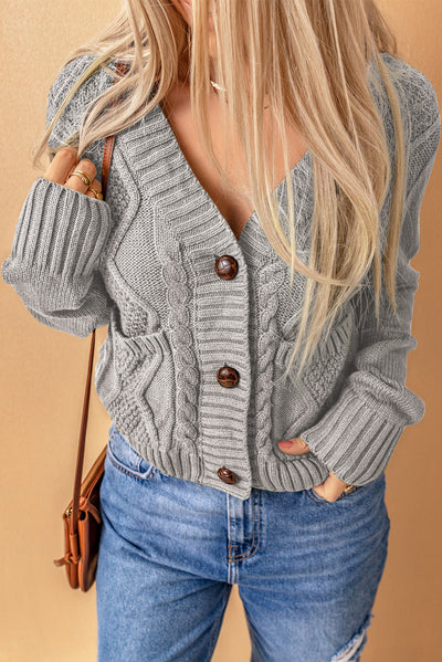 Mixed Knit Button Down Cardigan with Pockets  | KIKI COUTURE-Women's Clothing, Designer Fashions, Shoes, Bags