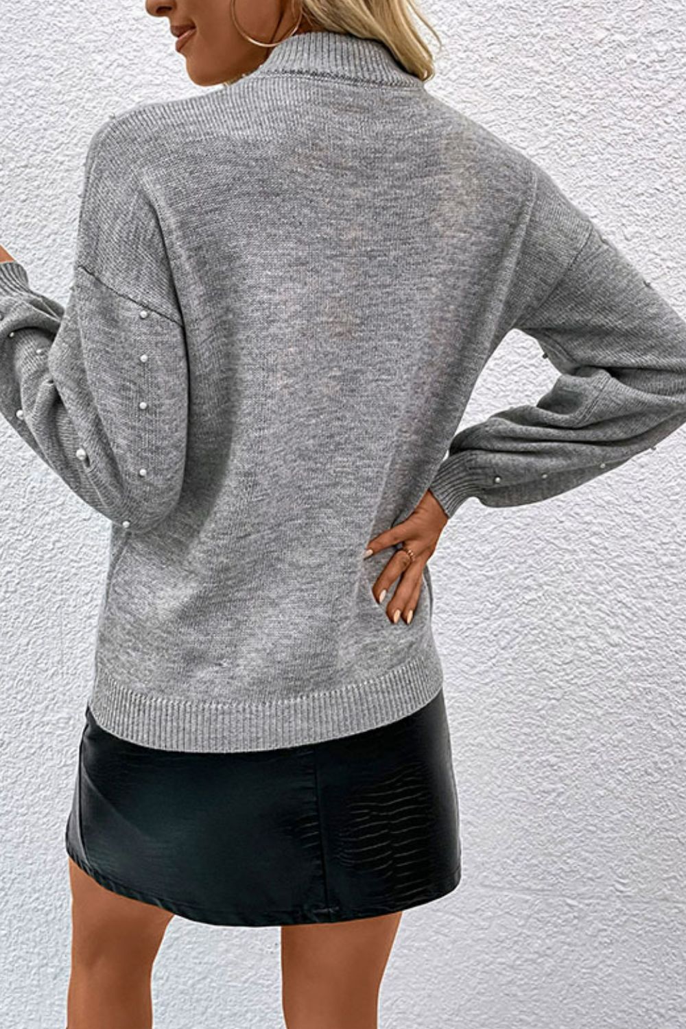 Pearl Dropped Shoulder Ribbed Trim Sweater  | KIKI COUTURE-Women's Clothing, Designer Fashions, Shoes, Bags