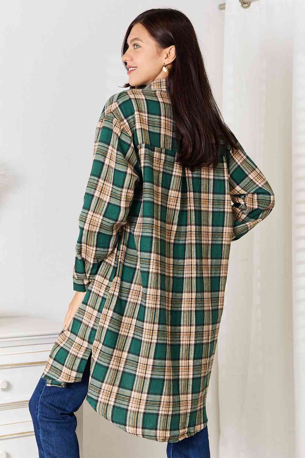 Double Take Plaid Collared Neck Long Sleeve Shirt  | KIKI COUTURE