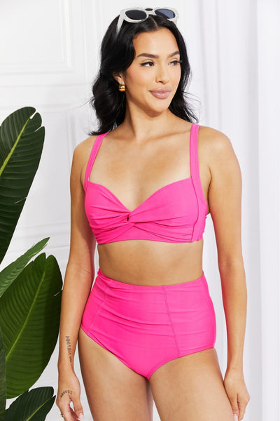 Marina West Swim Take A Dip Twist High-Rise Bikini in Pink  | KIKI COUTURE
