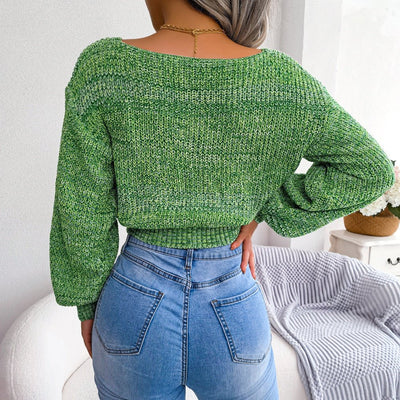 Heathered Surplice Cropped Sweater  | KIKI COUTURE-Women's Clothing, Designer Fashions, Shoes, Bags
