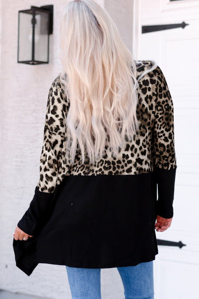 Leopard Color Block Open Front Longline Top  | KIKI COUTURE-Women's Clothing, Designer Fashions, Shoes, Bags