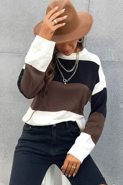 Longing For Fall Color Block Sweater  | KIKI COUTURE-Women's Clothing, Designer Fashions, Shoes, Bags