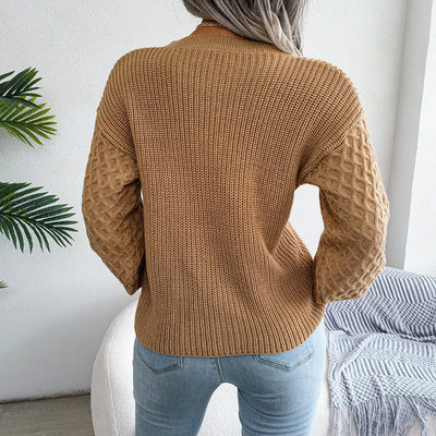 Mixed Knit Round Neck Dropped Shoulder Sweater  | KIKI COUTURE-Women's Clothing, Designer Fashions, Shoes, Bags