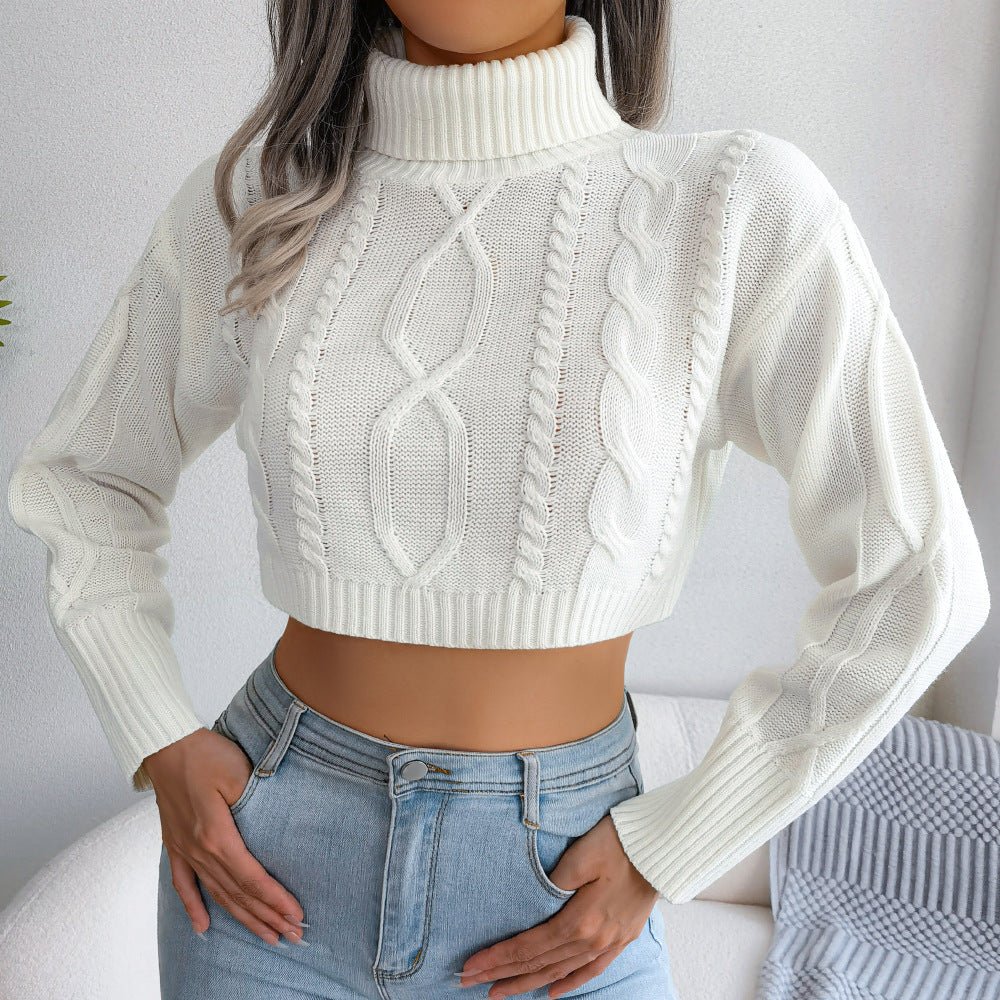 Mixed Knit Turtleneck Cropped Sweater  | KIKI COUTURE-Women's Clothing, Designer Fashions, Shoes, Bags