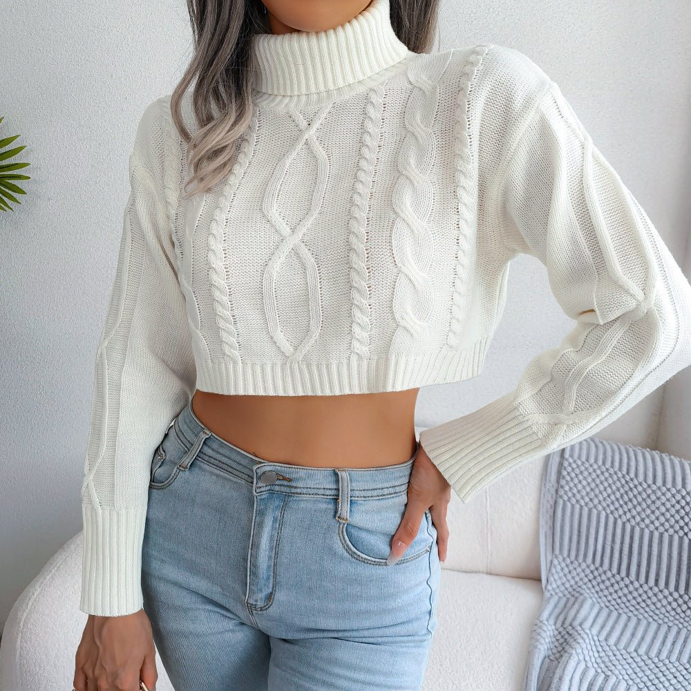 Mixed Knit Turtleneck Cropped Sweater  | KIKI COUTURE-Women's Clothing, Designer Fashions, Shoes, Bags