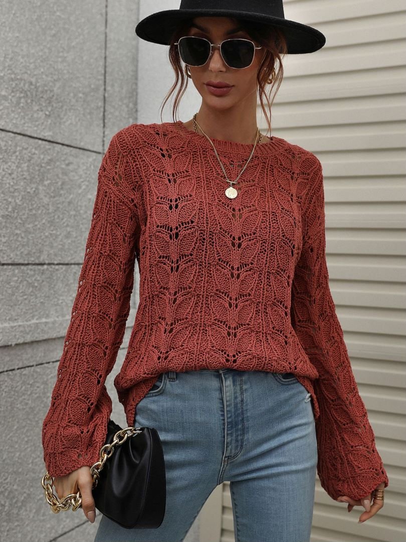 Openwork Dropped Shoulder Knit Top  | KIKI COUTURE-Women's Clothing, Designer Fashions, Shoes, Bags