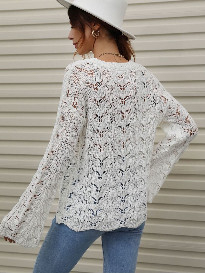 Openwork Dropped Shoulder Knit Top  | KIKI COUTURE-Women's Clothing, Designer Fashions, Shoes, Bags