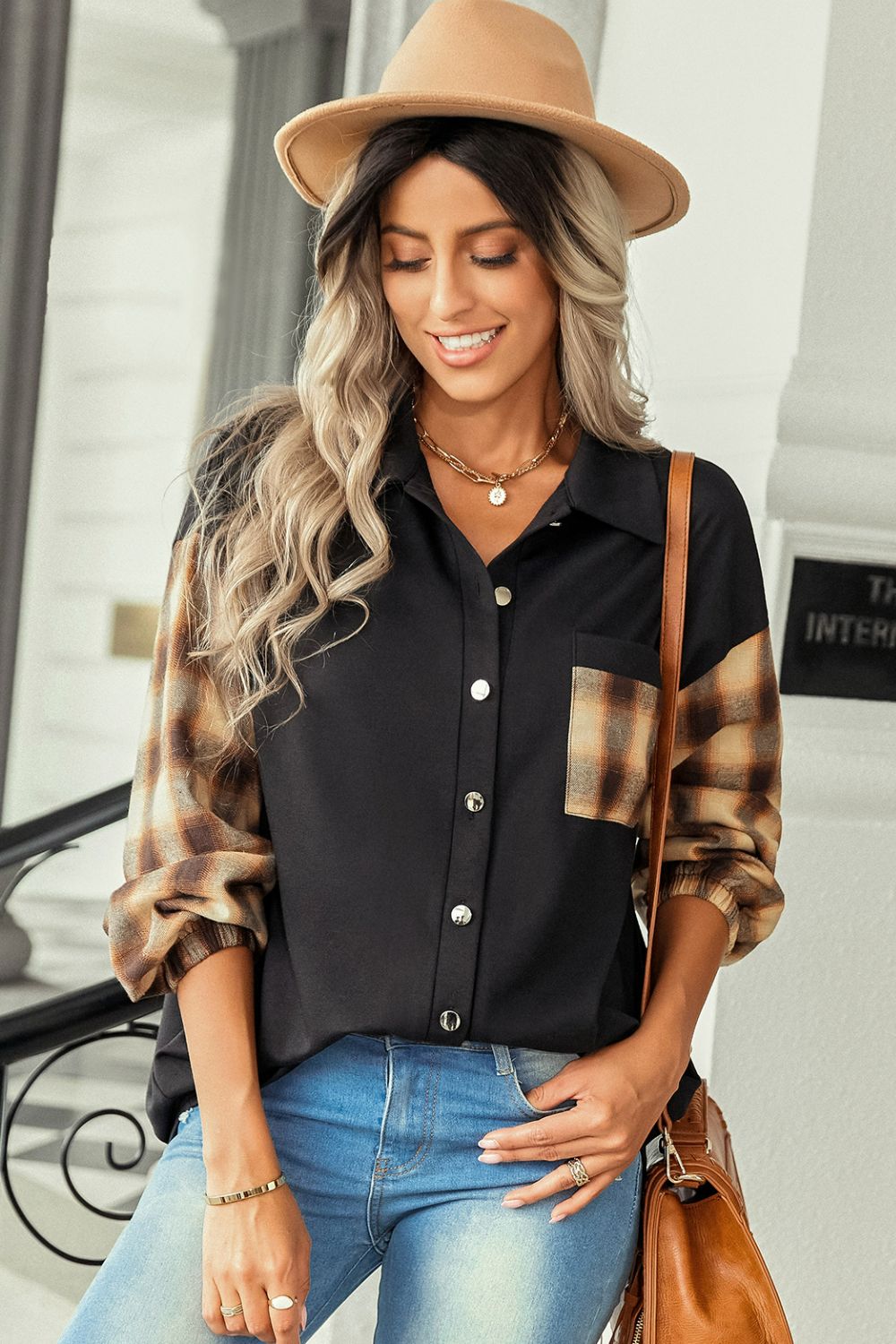 Plaid Dropped Shoulder Shirt with Breast Pocket  | KIKI COUTURE-Women's Clothing, Designer Fashions, Shoes, Bags