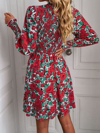 Printed Puff Sleeve Smocked Dress  | KIKI COUTURE-Women's Clothing, Designer Fashions, Shoes, Bags