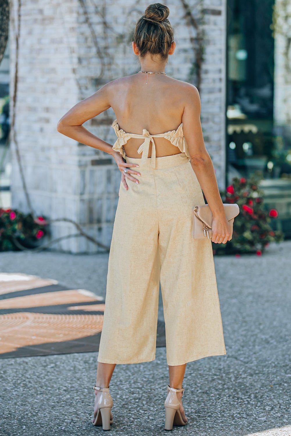 Ruffled Strapless Wide Leg Jumpsuit  | KIKI COUTURE-Women's Clothing, Designer Fashions, Shoes, Bags
