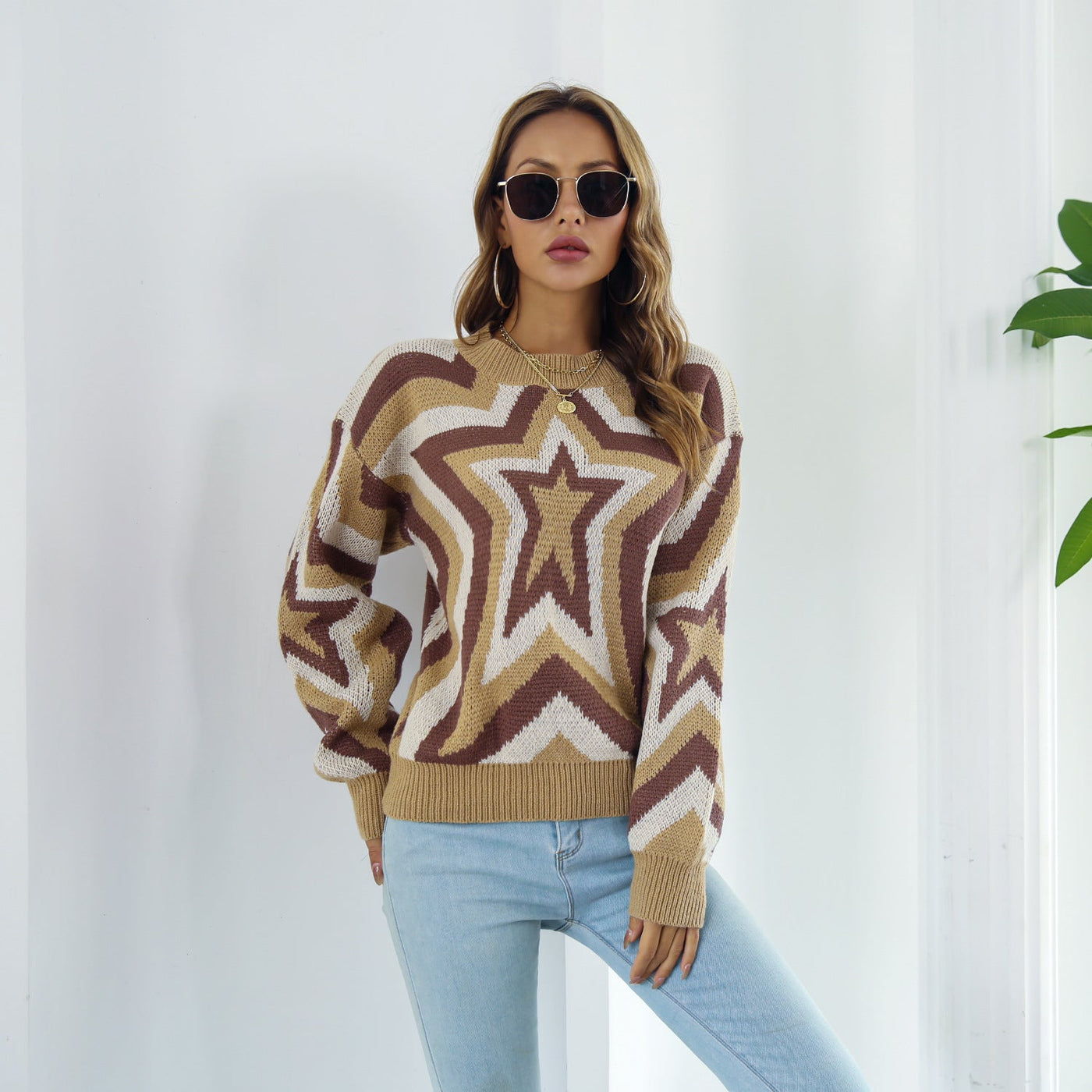 Star Dropped Shoulder Sweater  | KIKI COUTURE-Women's Clothing, Designer Fashions, Shoes, Bags